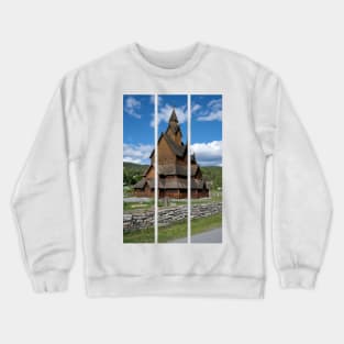 Medieval graveyard and Heddal wooden stave church. Heddal Stavkirke, 13th century. Largest stave church in Norway. Sunny spring day (vertical) Crewneck Sweatshirt